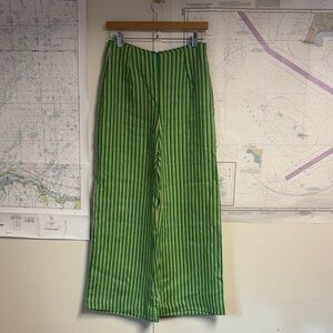 Faithfull the Brand Green Striped Wide Leg Pants